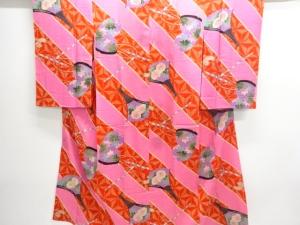アンティーク　錦紗　烏帽子に扇模様長襦袢（刺繍衿付き）